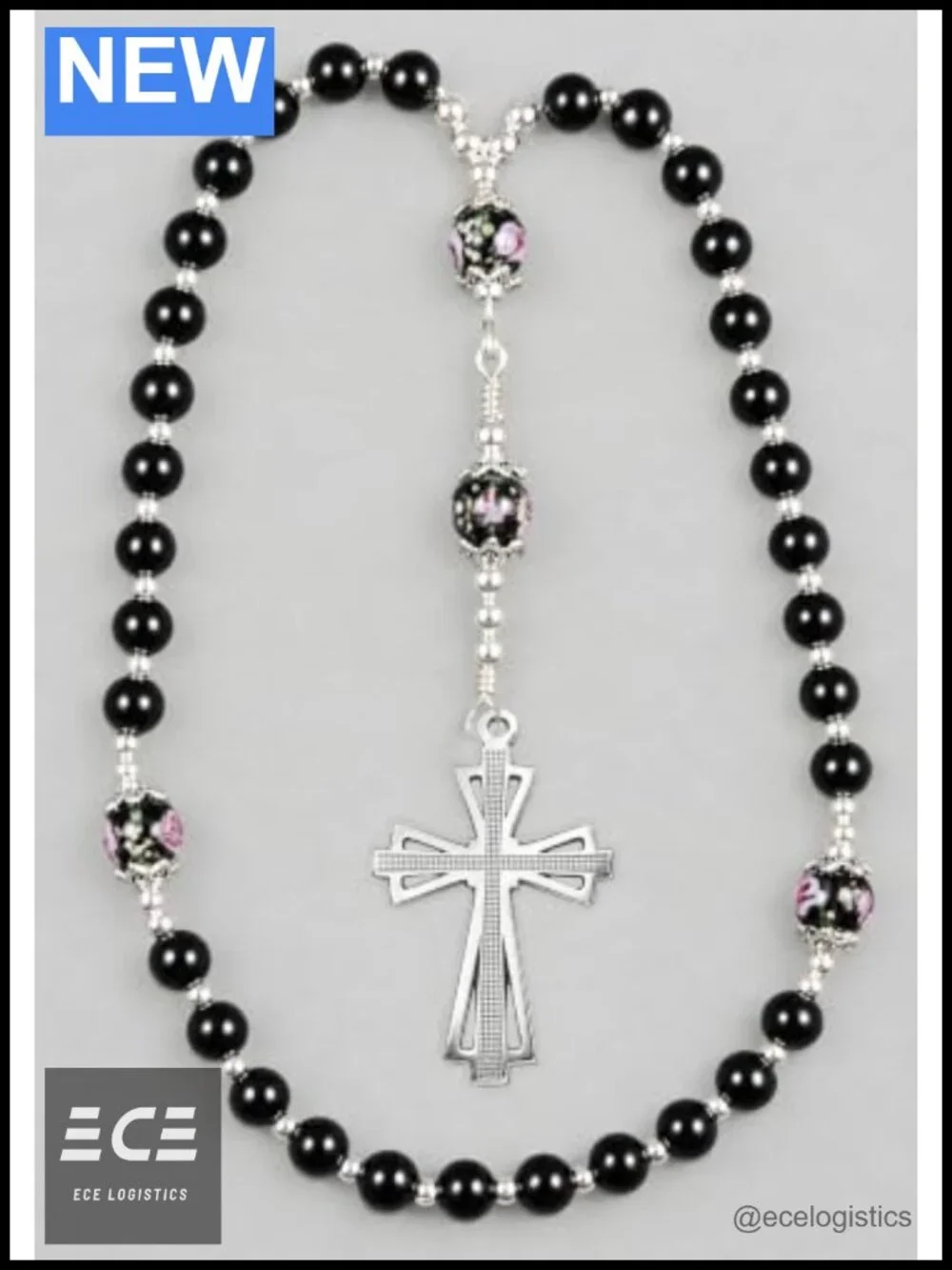 Handmade Orthodox Rosary Black Shell Pearl Silver Plated Prayer Beads